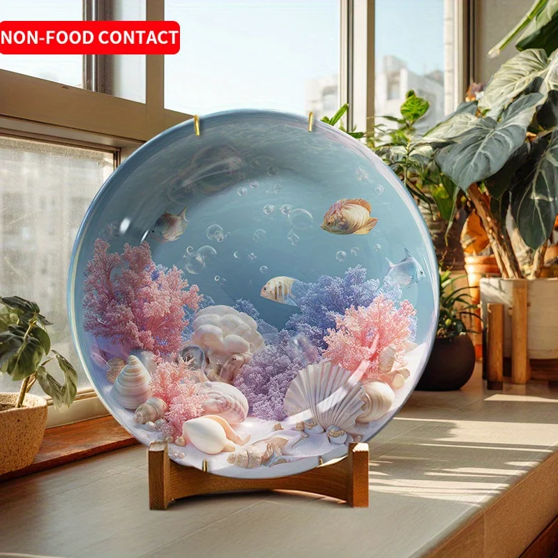 Marine Aquarium Design - จานเซรามิกลายทะเลและของตกแต่งผนัง - ตู้ปลาทะเลลายเปลือกหอยและปะการัง ปลอดภัยสำหรับสัมผัสอาหาร ใช้ในบ้าน