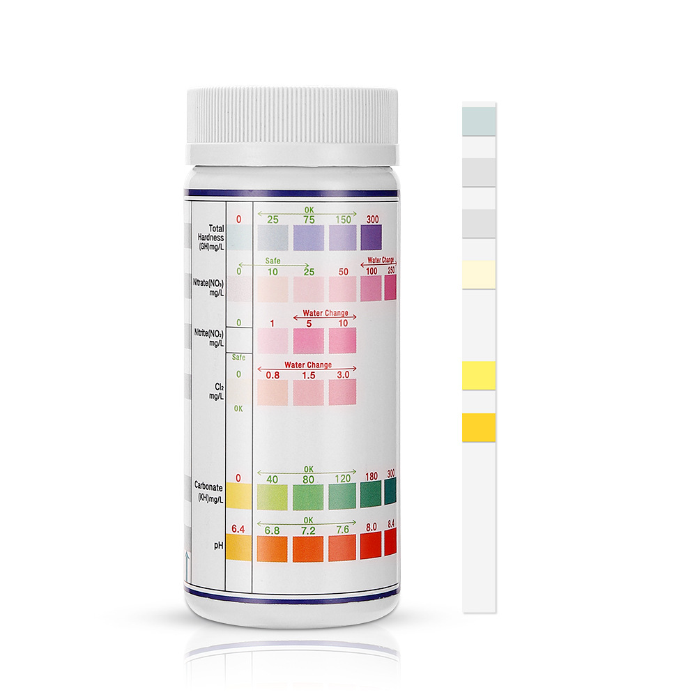 Marine Test Kit - แถบวัดคุณภาพน้ำ6-in-1สำหรับตู้ปลาแผ่นทดสอบแอมโมเนียไนโตรเจนไนไตรท์ความแข็งค่า pH แบบมัลติฟังก์ชั่น