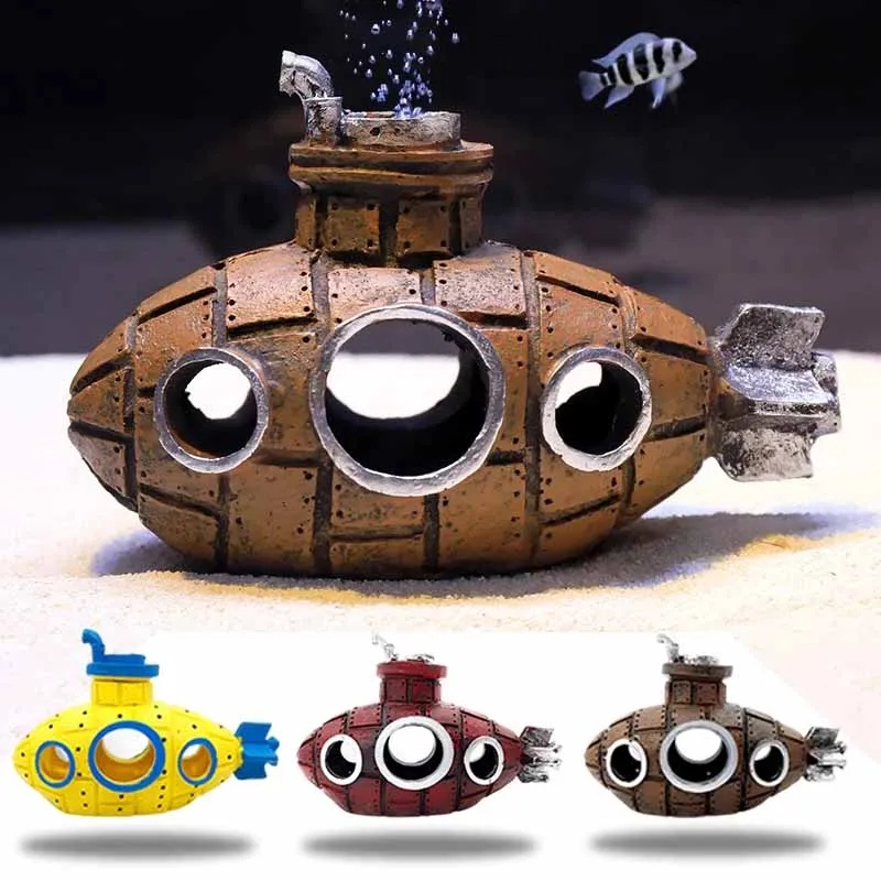 Marine Aquarium All In One - ของตกแต่งเรซิ่นรูปเรือดำน้ำสำหรับตู้ปลา ตกแต่งตู้ปลา ที่หลบภัยสำหรับปลา กุ้ง ถ้ำ ตกแต่งภูมิทัศน์